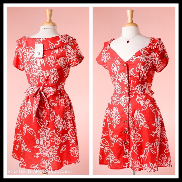 FREE PEOPLE RED BOHO BUTTON DOWN MINI DRESS A2C - Picture 3 of 8